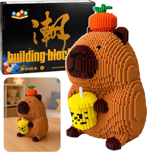 Konstruktions-mikroklodser: kapivar med milkshake (æble) – 3D-figur 25 cm, 3900 dele