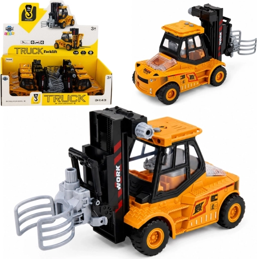 Byggegaffeltruck med justerbart gribeklo, lys og lyde (gul-sort) 1:43