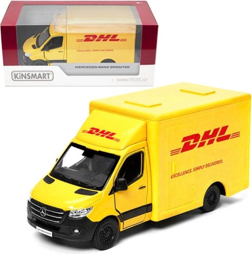 Mercedes‑Benz Sprinter DHL 1:48 metalmodel med Pull Back‑drev