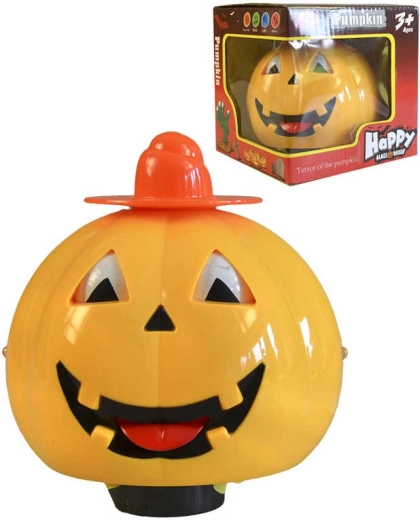 Gul halloween-græskar med lys og lyd, 13 cm