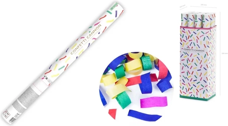 Mix af farvede papirkonfetti – konfettirør 60 cm