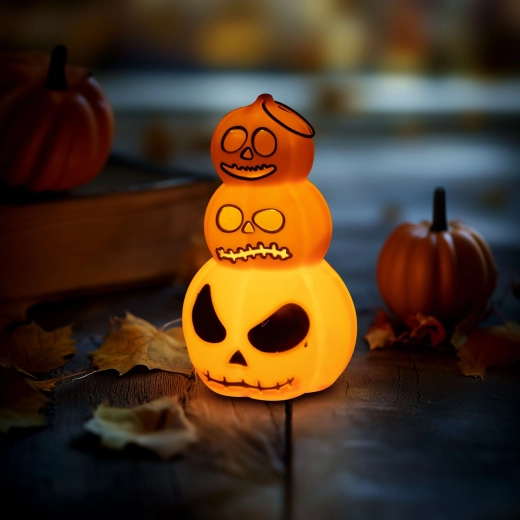Halloween-lysdekoration med græskar og varmt hvidt LED-lys