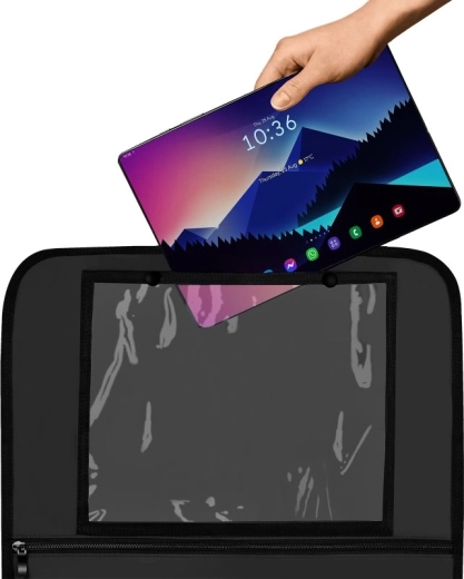 Gennemsigtig tabletlomme til underholdning på farten