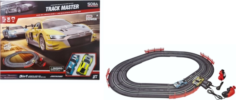 Racerbilbane med fjernbetjeninger og USB-strømforsyning