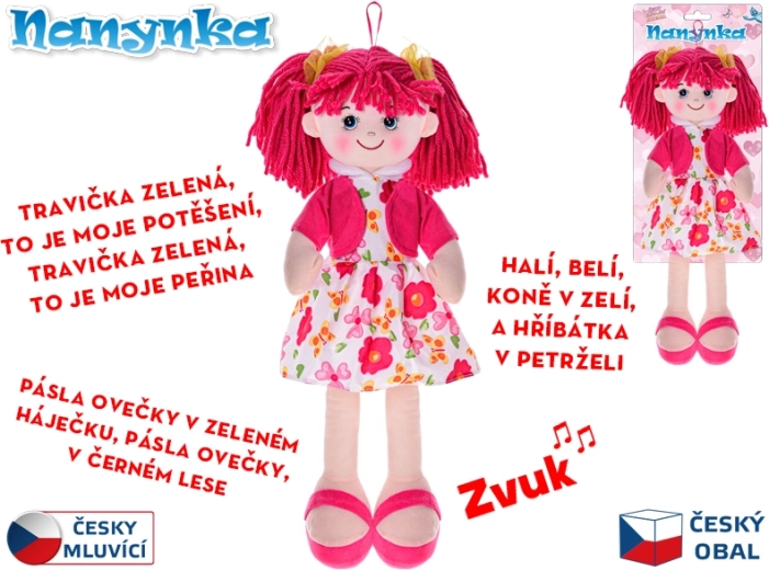 Interaktiv stofdukke Nanynka 50 cm, synger og taler tjekkisk