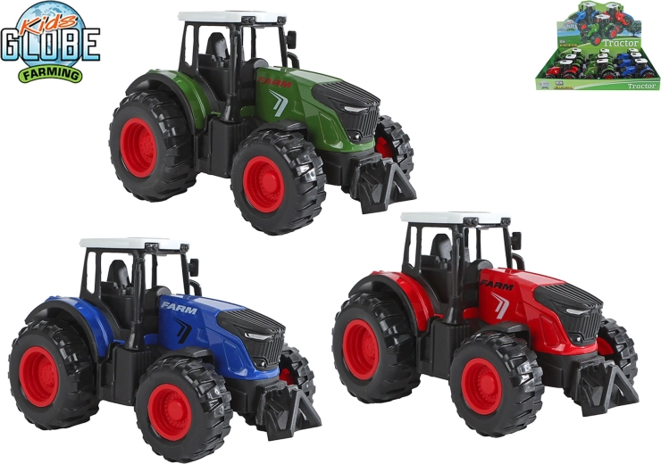 Traktor i metal Kids Globe Farming med tilbagetræk (pull-back) 12 cm - 1 stk.
