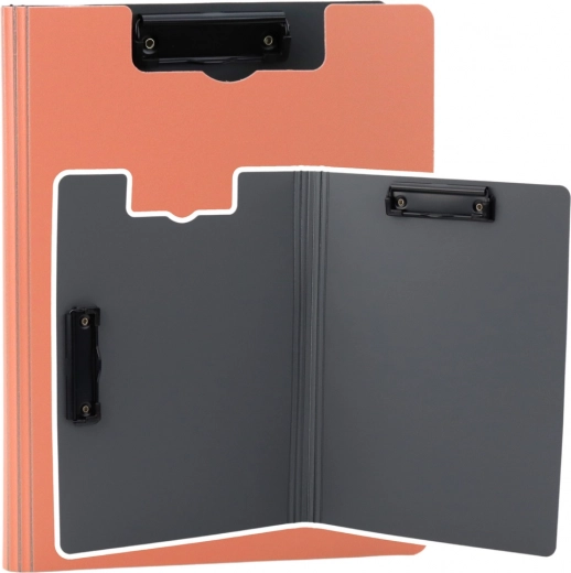 Rosa mappe med omslag og to klips A4