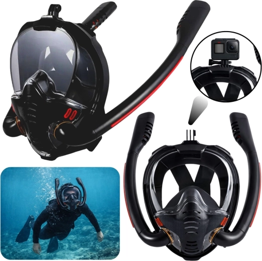 Fuldmaske til snorkling med AntiFog og DryTop, sort L/XL