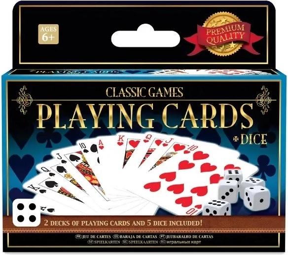 Klassiske spil – 2 spillekortpakker og 5 terninger