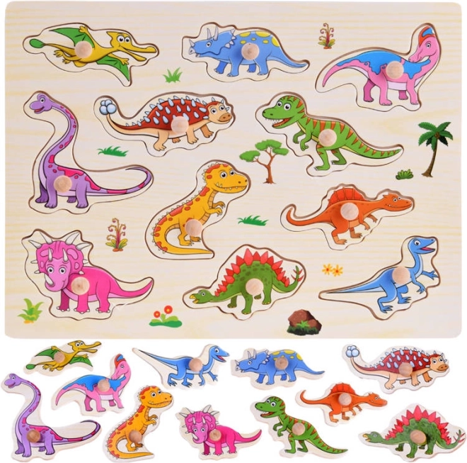 Træ-knoppuslespil dinosaurer – 11 brikker