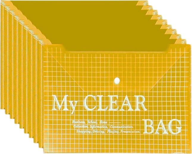 Gennemsigtig dokumentmappe med trykknap A4 gul – 20 stk.