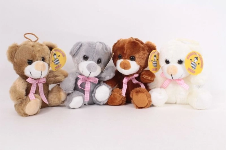 Plys-bamse med sløjfe 14 cm