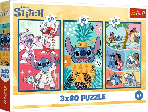 Puslespil Lilo & Stitch: Tre Puslespil i Et - Stitch 3x80 Brikker