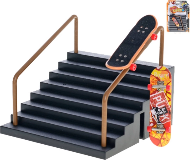 Fingerboard-spilsæt med finger-skateboard og rampe i trappeform