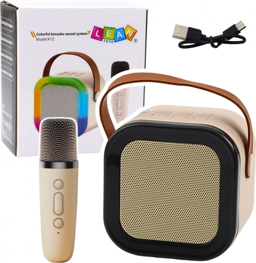 Trådløs karaokehøjttaler med mikrofon K12 RGB Bluetooth – beige