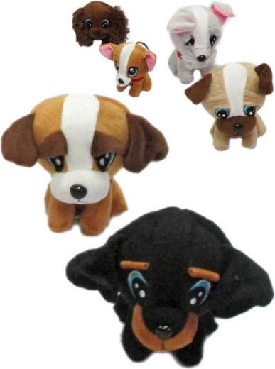 Plys hund (goldie) med store øjne 20 cm (6 varianter) - 1 stk.