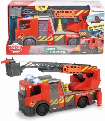 Brandbil SCANIA Rosenbauer 35 cm med lys, lyde og vandkanon