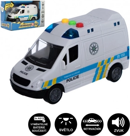 Politivan med friktionsdrev, lys og lyd, 15 cm