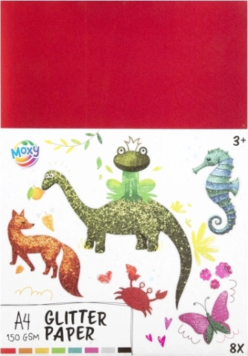 Glitrfarvet papir A4, 8 ark