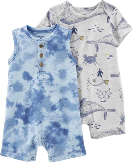 Carter's sommerrompers med korte ærmer Grey Ocean til drenge, 2 stk.