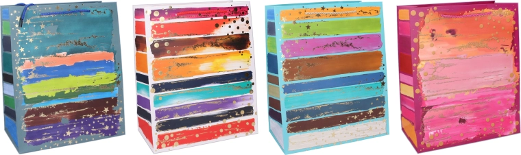 Gavepose M 26 × 32 × 10 cm – helårs, farvede striber og gyldne accenter