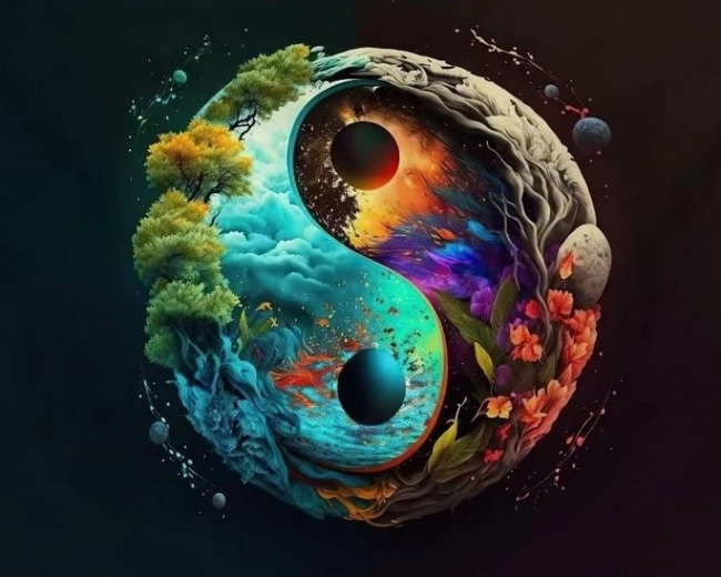 Diamantmaling Yin og Yang Jord 30 × 40 cm