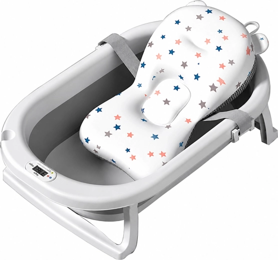 Sammenklappeligt babybadekar med LCD-termometer og badeindsats
