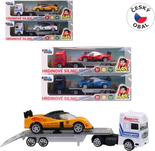 Biltransporter med racerbil 18 cm