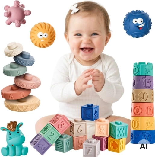Woopie Baby bløde sensoriske klodser og bolde 27 stk.