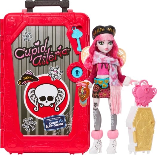 Monster High-dukke Cupid Asteria – vampyrferie, 28 cm, kuffert og overraskelser