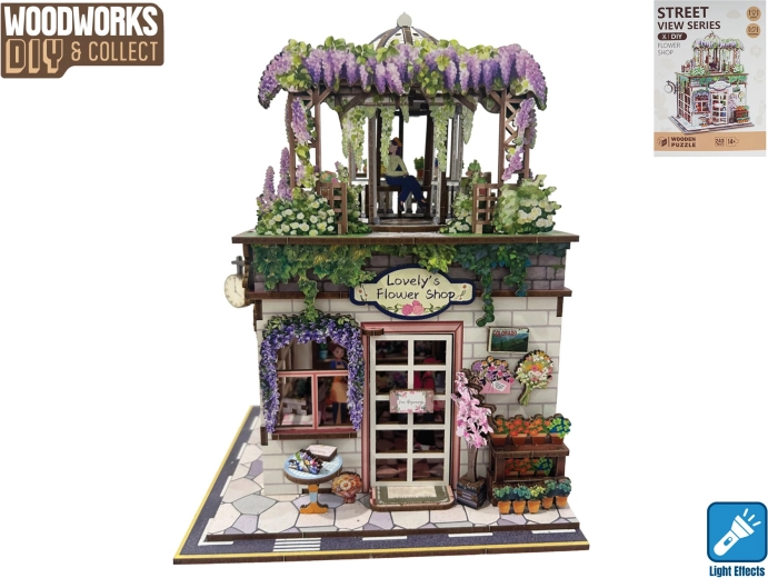 Woodworks træbyggesæt blomsterbutik med lys (243 dele)