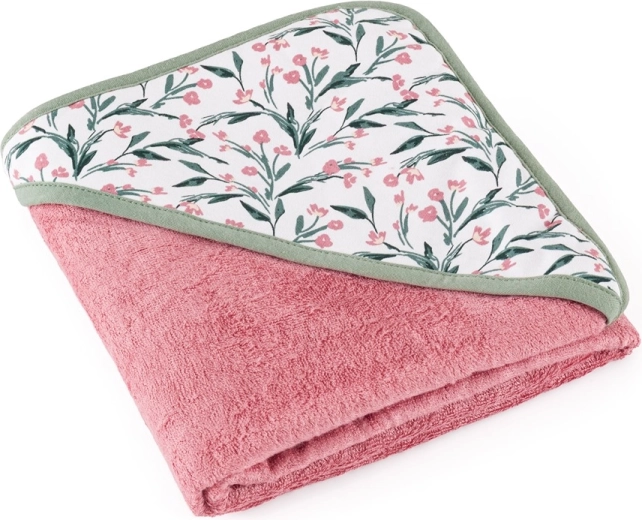 Petite&Mars bambushåndklæde med hætte Loulou pink meadow 100 × 100 cm
