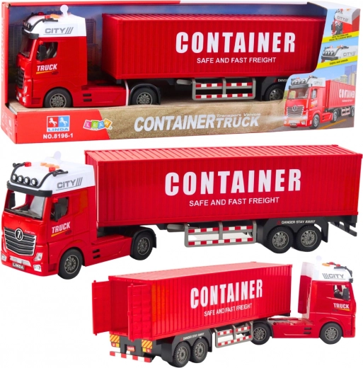 Rød lastbil med container og lyde