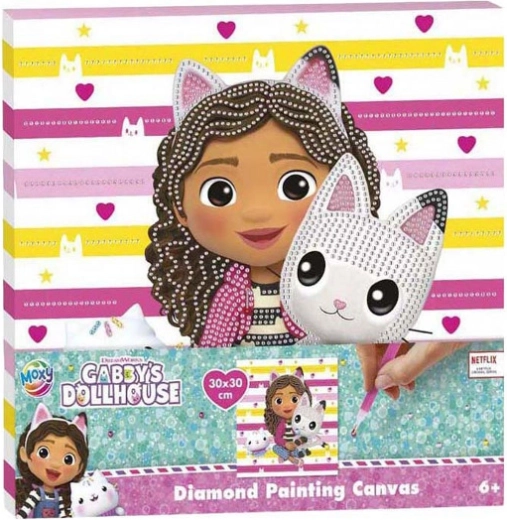 Diamantmosaik Gabby’s Dollhouse – kattehus 30 × 30 cm