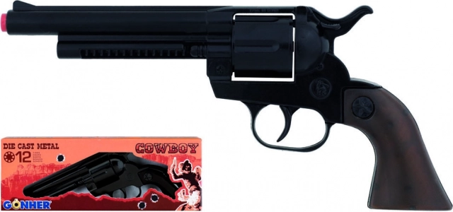 Kovboyrevolver i metal, sort, 12 skud