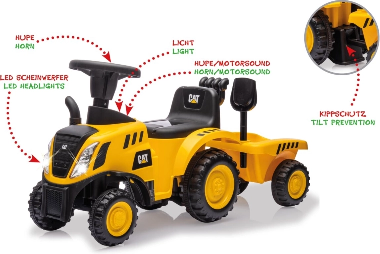 CAT-gåtraktor til børn med anhænger 2 i 1, gul
