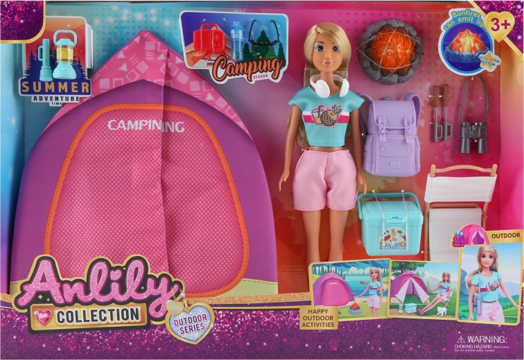 Dukke med telt og effekter sæt 30 cm
