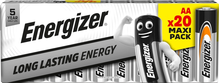 Energizer alkaliske batterier AA, pakke med 20 stk.