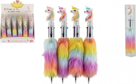Plysset pen med enhjørning, 6-farvet kuglepen 16 cm