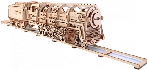 Mekanisk trpuslespil i træ UGEARS - Damplokomotiv med tender