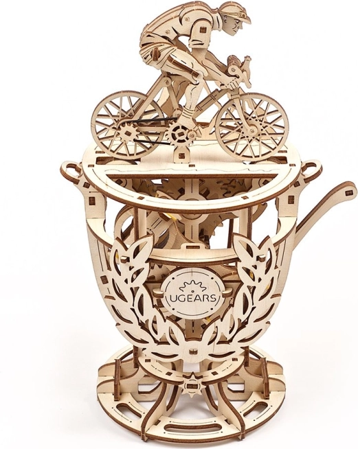 Træmekanisk 3D-puslespil UGEARS Cyklist – pokal med bevægeligt mekanisme