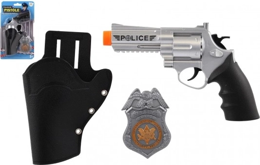 Politiserie til børn: revolver med hylster og badge