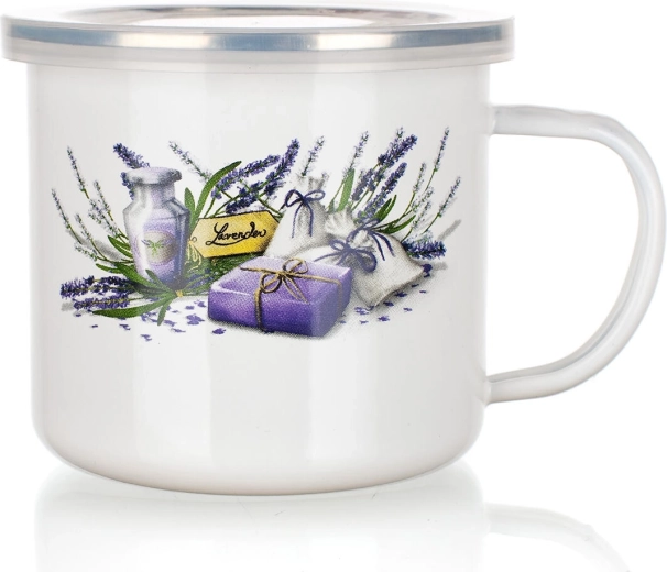 Emaljeret krus med låg Lavender 0,5 l