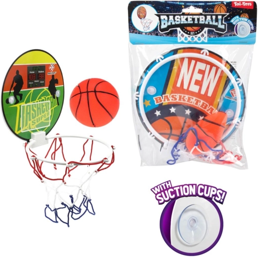 Mini-basketkurv med sugekopper og bold