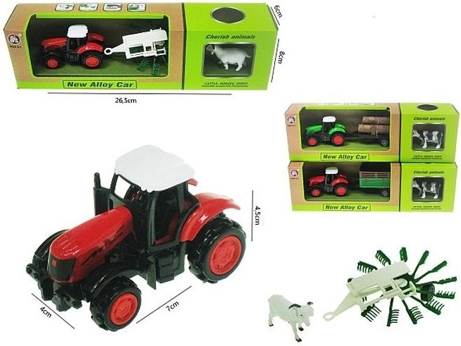 Traktor med anhænger og dyrefigur 16 cm