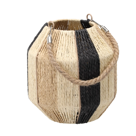Boho lanterne med stribet mønster og glindsindsats, højde 23–25 cm