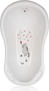 Babybadekar 84 cm med kattemotiv – hvid