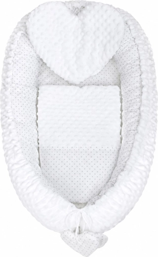 Luksus babyrede New Baby Minky Hjerte hvid med pude og dyne