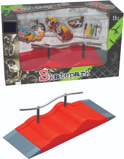 Fingerboard skatepark-sæt med rampe, gelænder og tilbehør