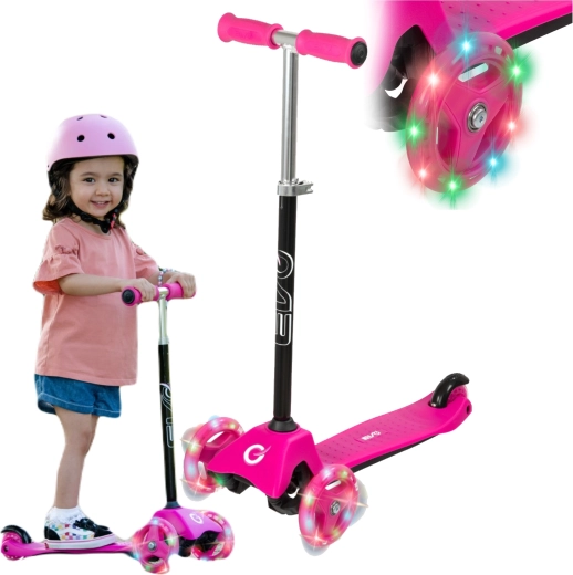 EVO Light Up Mini Cruiser trehjulet løbehjul til børn, pink, med lysende hjul